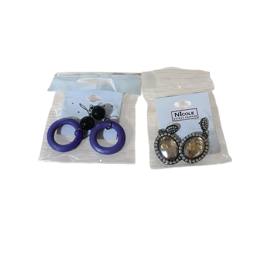 Nicole Purple and Black Circular and Oval Earrings